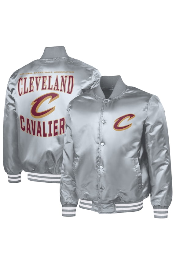 Men's G-III Sports by Carl Banks Gray Cleveland Cavaliers Adaptive Bold Logo Satin Varsity Jacket