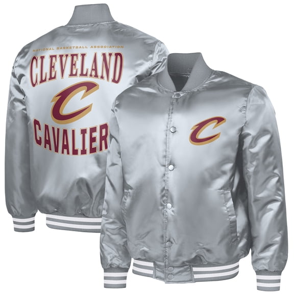 Men's G-III Sports by Carl Banks Gray Cleveland Cavaliers Adaptive Bold Logo Satin Varsity Jacket