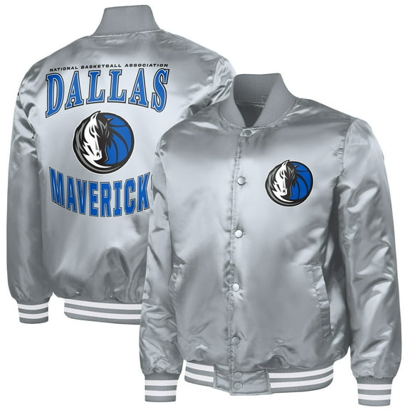 Men's G-III Sports by Carl Banks Gray Dallas Mavericks Adaptive Bold Logo Satin Varsity Jacket