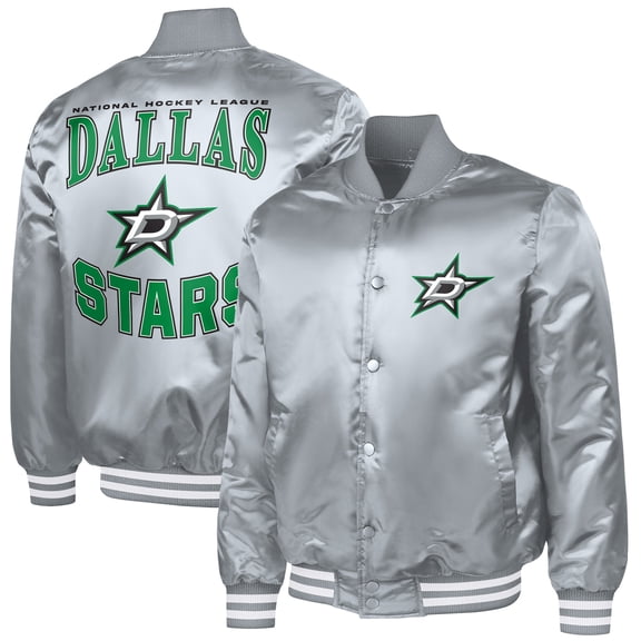 Men's G-III Sports by Carl Banks Gray Dallas Stars Adaptive Bold Logo Satin Full-Snap Varsity Jacket