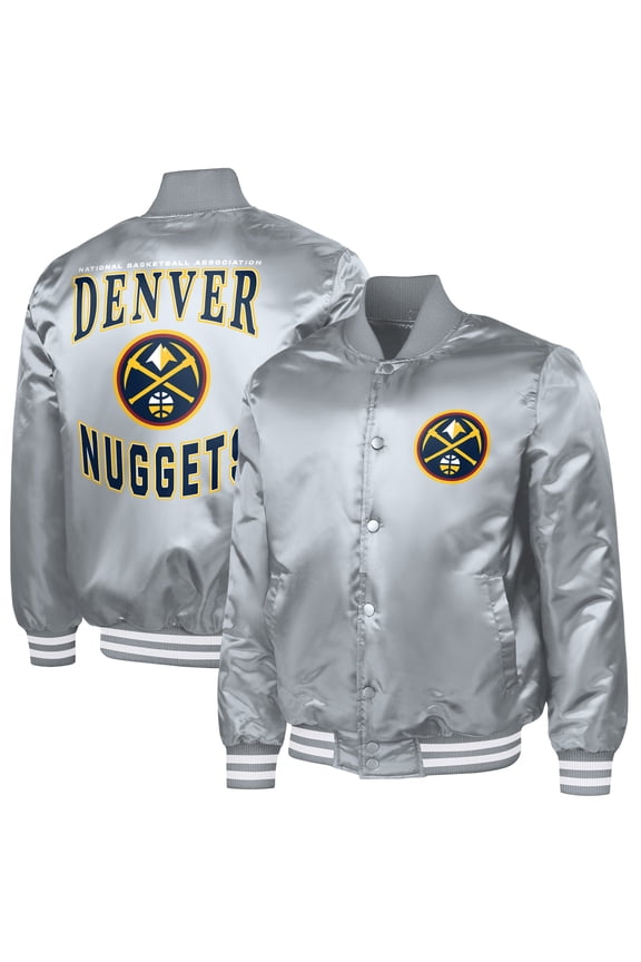 Men's G-III Sports by Carl Banks Gray Denver Nuggets Adaptive Bold Logo Satin Varsity Jacket