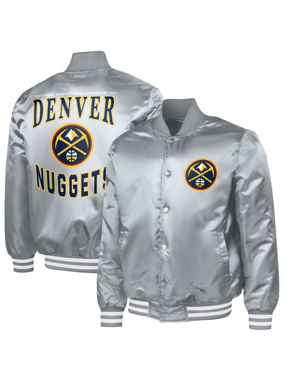 Men's G-III Sports by Carl Banks Gray Denver Nuggets Adaptive Bold Logo Satin Varsity Jacket