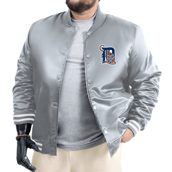 Men's G-III Sports by Carl Banks Gray Detroit Tigers Cooperstown Adaptive Satin Full-Snap Varsity Jacket