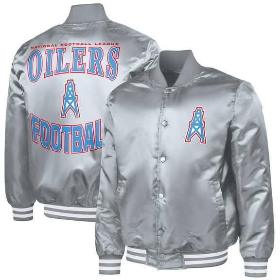 Men's G-III Sports by Carl Banks Gray Houston Oilers Adaptive Team Graphic Satin Full-Snap Varsity Jacket