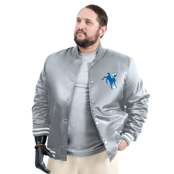 Men's G-III Sports by Carl Banks Gray Indianapolis Colts Tossback Adaptive Satin Full-Snap Varsity Jacket