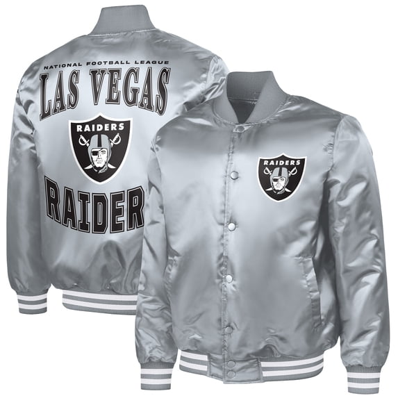 Men's G-III Sports by Carl Banks Gray Las Vegas Raiders Adaptive Full-Snap Varsity Jacket