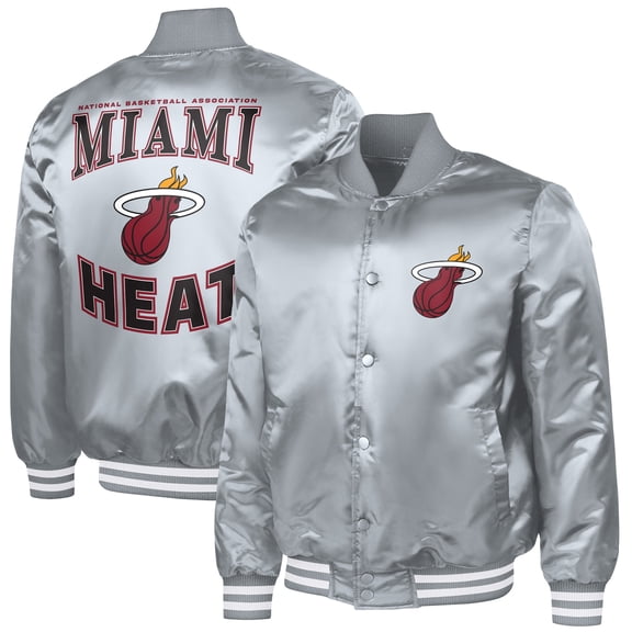Men's G-III Sports by Carl Banks Gray Miami Heat Adaptive Bold Logo Satin Varsity Jacket