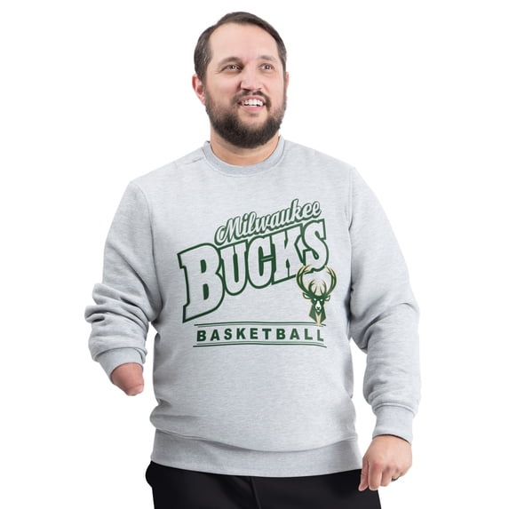 Men's G-III Sports by Carl Banks Gray Milwaukee Bucks Adaptive Headliner Fleece Crewneck Sweatshirt