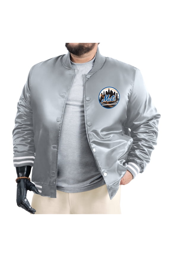 Men's G-III Sports by Carl Banks Gray New York Mets Cooperstown Adaptive Satin Full-Snap Varsity Jacket