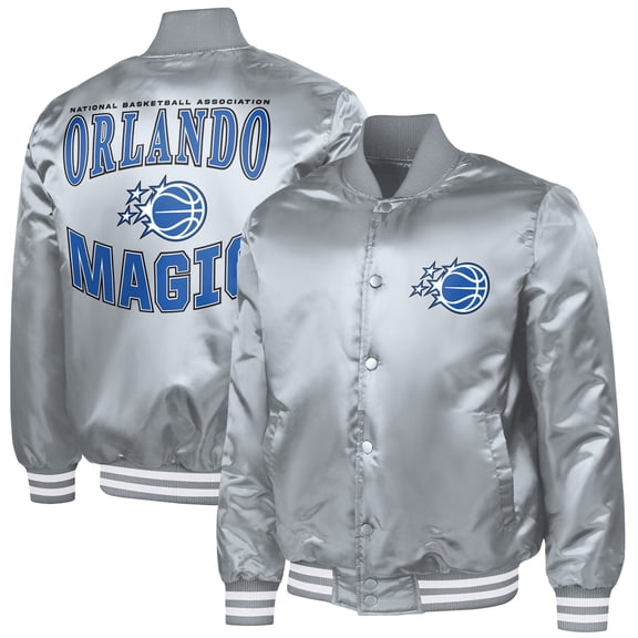 Men's G-III Sports by Carl Banks Gray Orlando Magic Adaptive Bold Logo Satin Varsity Jacket