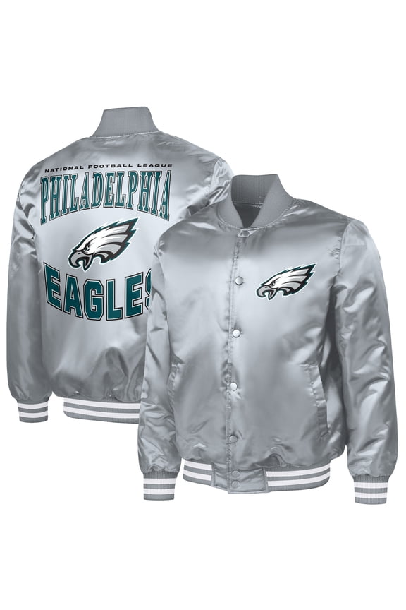 Men's G-III Sports by Carl Banks Gray Philadelphia Eagles Adaptive Full-Snap Varsity Jacket