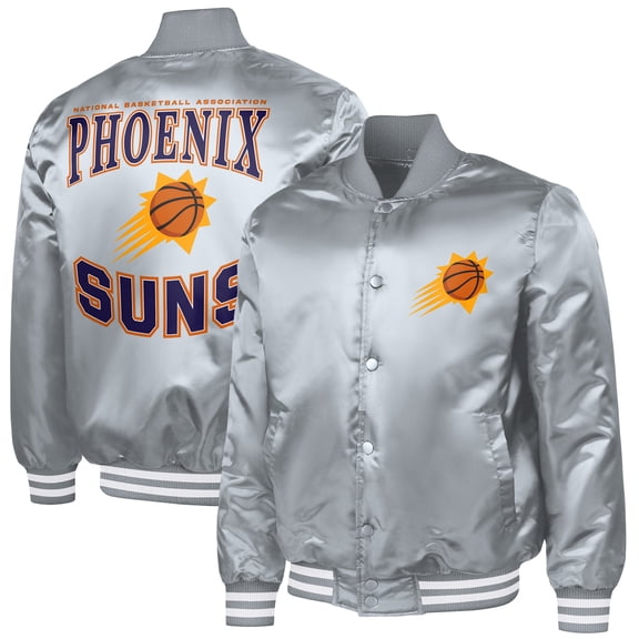 Men's G-III Sports by Carl Banks Gray Phoenix Suns Adaptive Bold Logo Satin Varsity Jacket