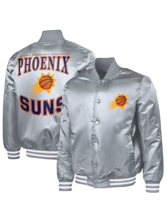 Men's G-III Sports by Carl Banks Gray Phoenix Suns Adaptive Bold Logo Satin Varsity Jacket