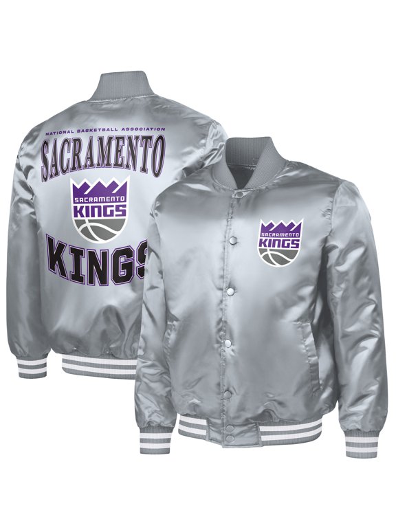 Men's G-III Sports by Carl Banks Gray Sacramento Kings Adaptive Bold Logo Satin Varsity Jacket
