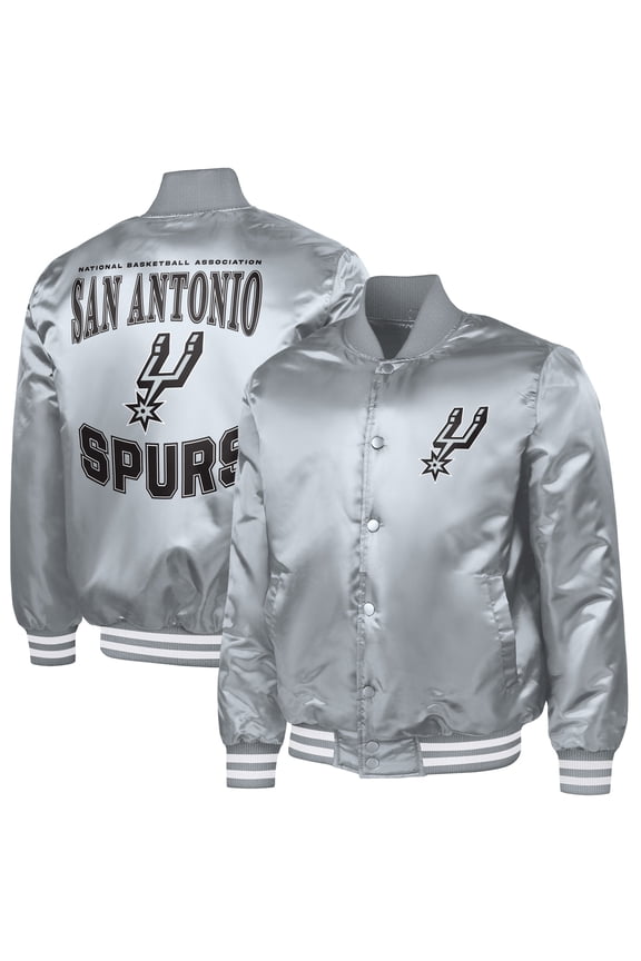 Men's G-III Sports by Carl Banks Gray San Antonio Spurs Adaptive Bold Logo Satin Varsity Jacket