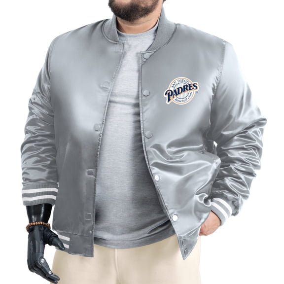 Men's G-III Sports by Carl Banks Gray San Diego Padres Cooperstown Adaptive Satin Full-Snap Varsity Jacket
