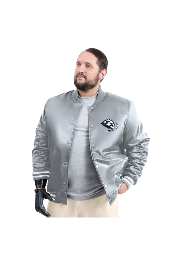 Men's G-III Sports by Carl Banks Gray Utah Mammoth Adaptive Bold Logo Satin Full-Snap Varsity Jacket