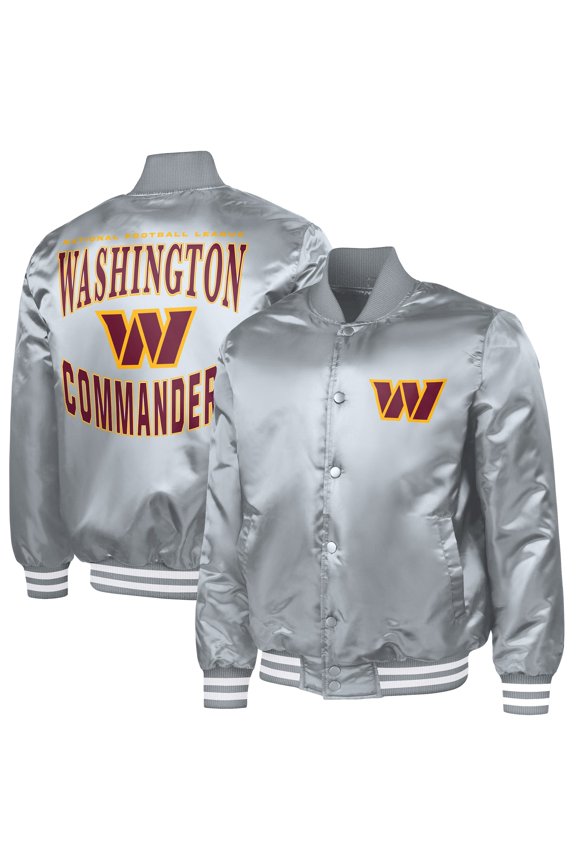 Men's G-III Sports by Carl Banks Gray Washington Commanders Adaptive Full-Snap Varsity Jacket