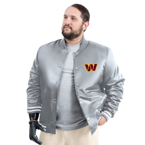 Men's G-III Sports by Carl Banks Gray Washington Commanders Tossback Adaptive Satin Full-Snap Varsity Jacket