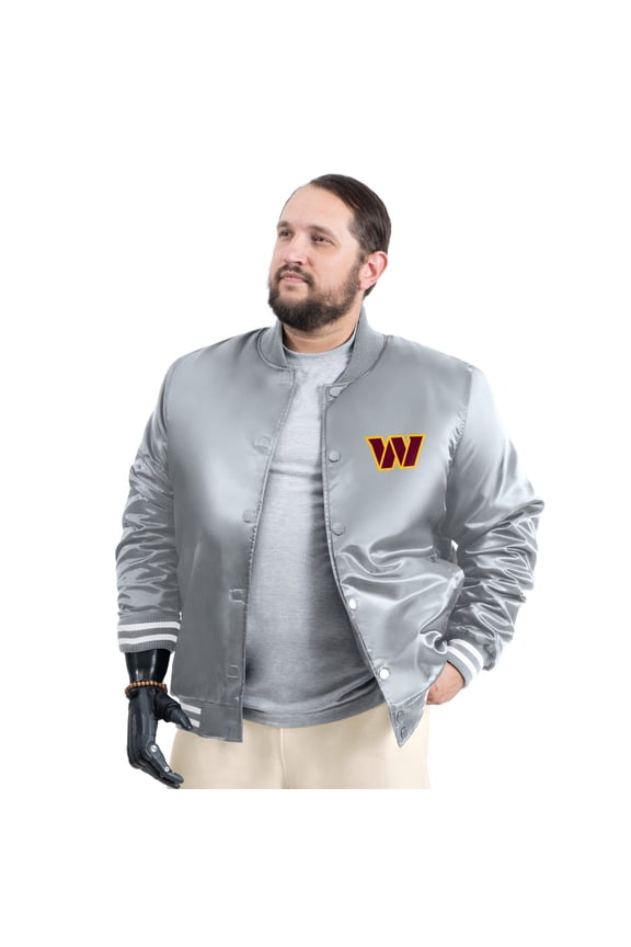Men's G-III Sports by Carl Banks Gray Washington Commanders Tossback Adaptive Satin Full-Snap Varsity Jacket