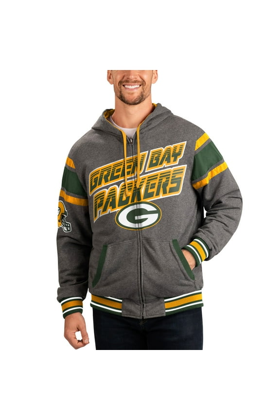 Men's G-III Sports by Carl Banks Green/Gray Green Bay Packers Extreme Full Back Reversible Hoodie Full-Zip Jacket