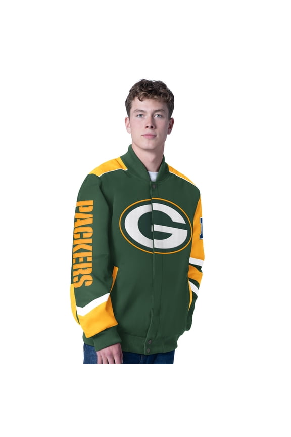 Men's G-III Sports by Carl Banks Green Green Bay Packers Prime Time Full-Zip Racing Jacket
