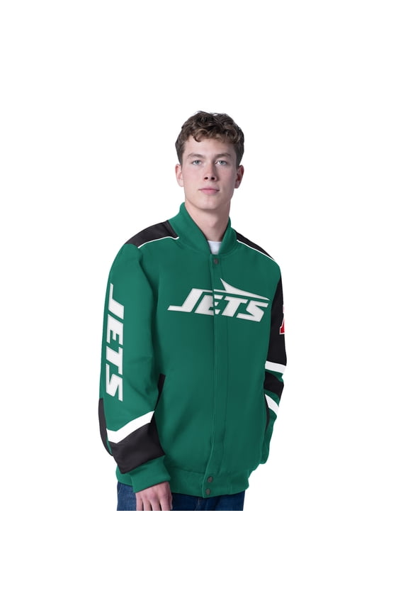 Men's G-III Sports by Carl Banks Green New York Jets Prime Time Full-Zip Racing Jacket