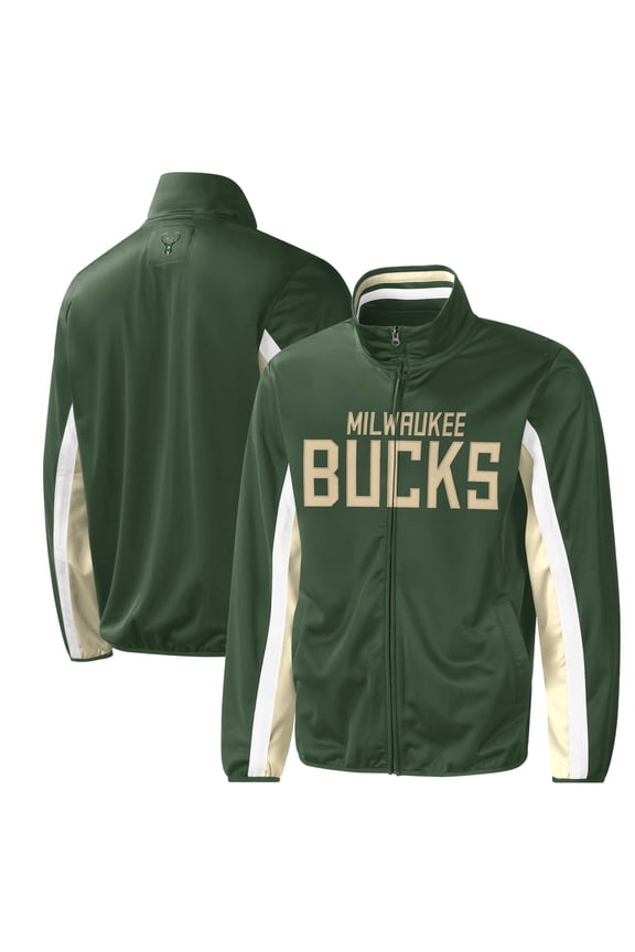 Men's G-III Sports by Carl Banks Hunter Green Milwaukee Bucks Contender Wordmark Full-Zip Track Jacket