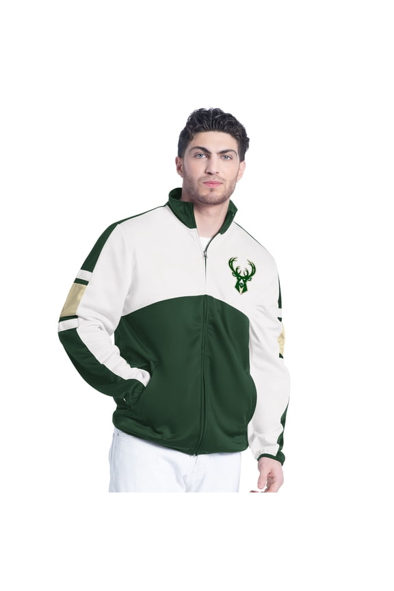 Men's G-III Sports by Carl Banks Hunter Green/White Milwaukee Bucks Back Field Full-Zip Track Jacket