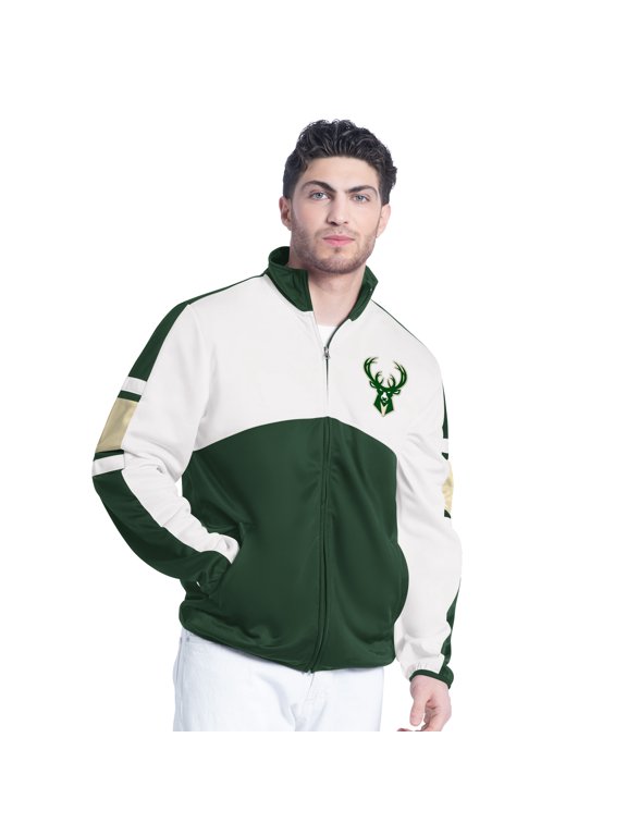 Men's G-III Sports by Carl Banks Hunter Green/White Milwaukee Bucks Back Field Full-Zip Track Jacket