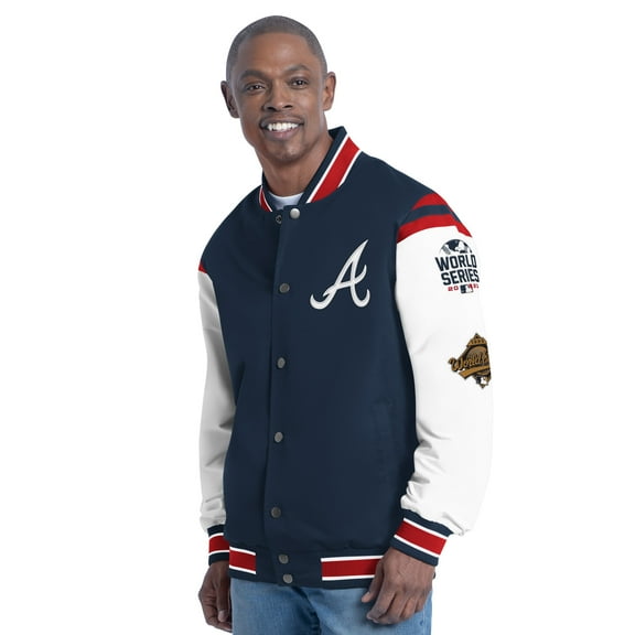 Men's-G-III Sports by Carl Banks Navy Atlanta Braves Recruit Commemorative Full-Snap Varsity Jacket