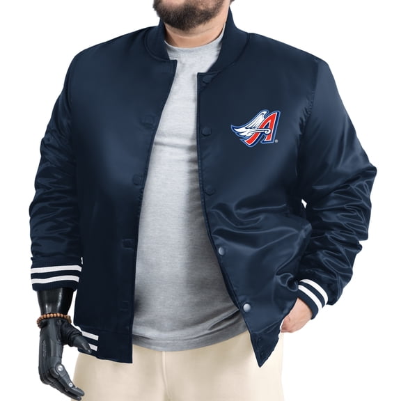 Men's G-III Sports by Carl Banks Navy Los Angeles Angels Cooperstown Adaptive Satin Full-Snap Varsity Jacket