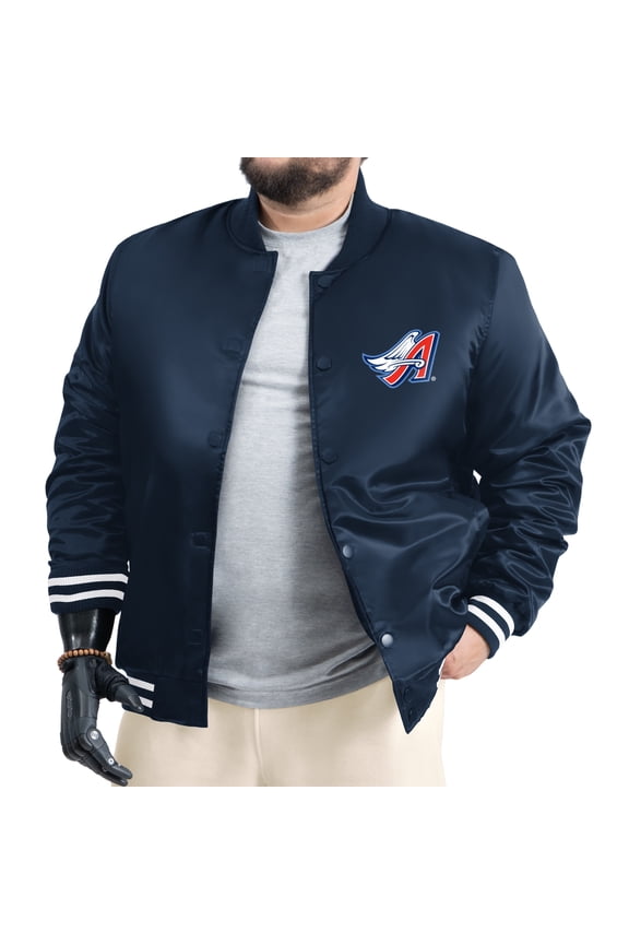 Men's G-III Sports by Carl Banks Navy Los Angeles Angels Cooperstown Adaptive Satin Full-Snap Varsity Jacket