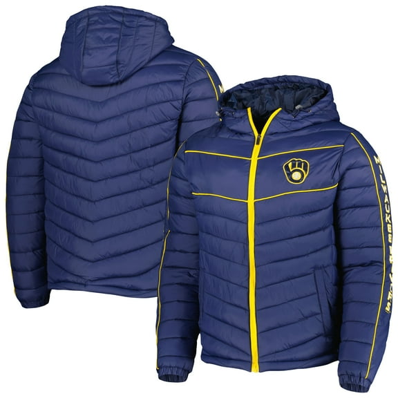 Men's G-III Sports by Carl Banks Navy Milwaukee Brewers Splitter Soft Down Touch Full-Zip Hoodie Jacket