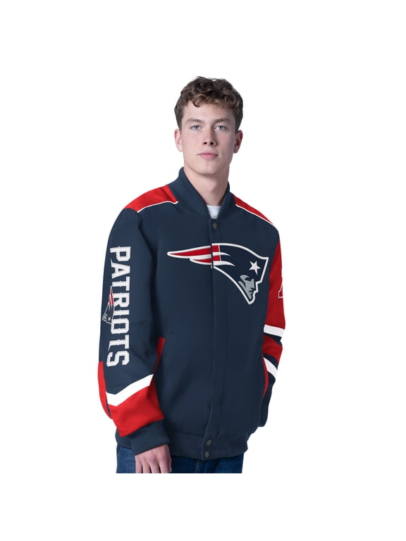 Men's G-III Sports by Carl Banks Navy New England Patriots Prime Time Full-Zip Racing Jacket
