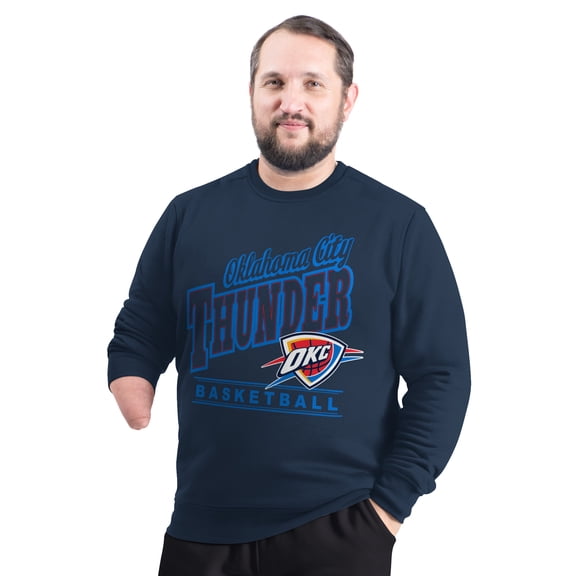 Men's G-III Sports by Carl Banks Navy Oklahoma City Thunder Adaptive Headliner Fleece Crewneck Sweatshirt