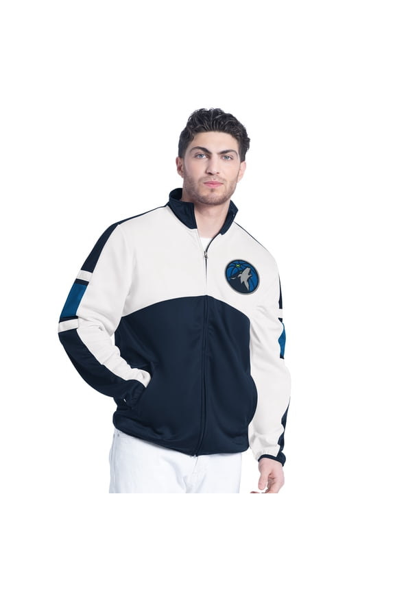 Men's G-III Sports by Carl Banks Navy/White Minnesota Timberwolves Back Field Full-Zip Track Jacket