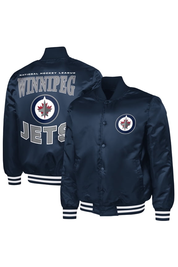 Men's G-III Sports by Carl Banks Navy Winnipeg Jets Adaptive Bold Logo Satin Full-Snap Varsity Jacket