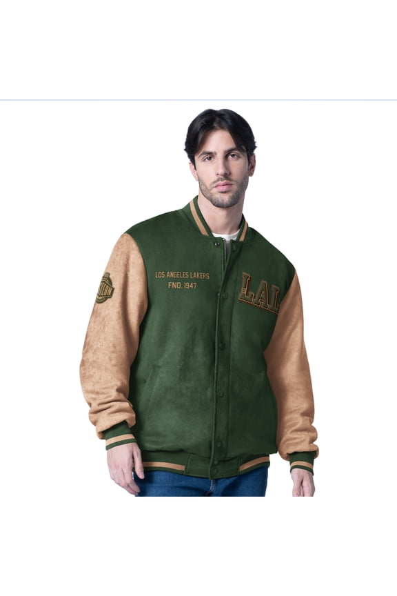 Men's G-III Sports by Carl Banks  Olive Los Angeles Lakers Infielder Faux Suede Full-Zip Varsity Jacket