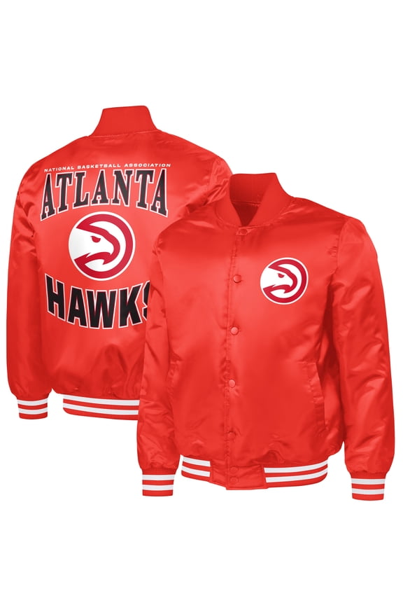 Men's G-III Sports by Carl Banks Red Atlanta Hawks Adaptive Bold Logo Satin Varsity Jacket