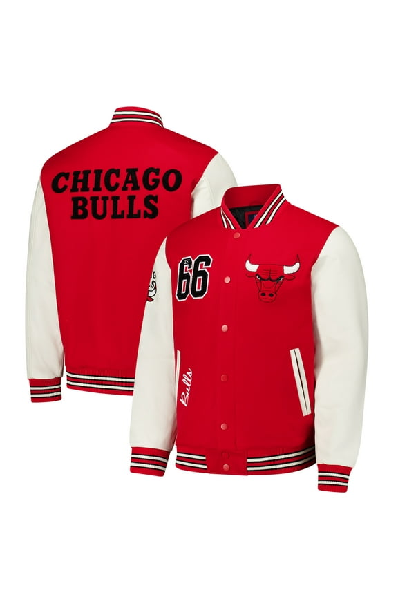 Men's G-III Sports by Carl Banks  Red Chicago Bulls Moneyball Wool & Leather Full-Snap Varsity Jacket