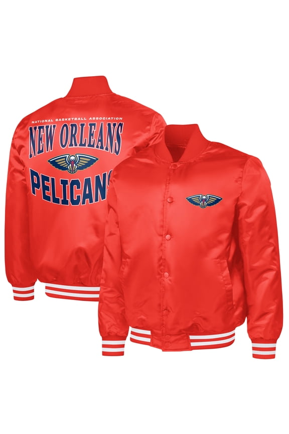 Men's G-III Sports by Carl Banks Red New Orleans Pelicans Adaptive Bold Logo Satin Varsity Jacket