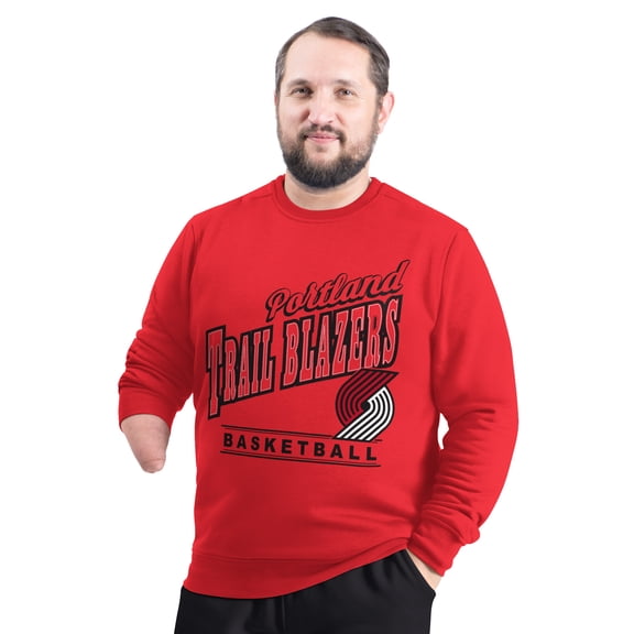 Men's G-III Sports by Carl Banks Red Portland Trail Blazers Adaptive Headliner Fleece Crewneck Sweatshirt
