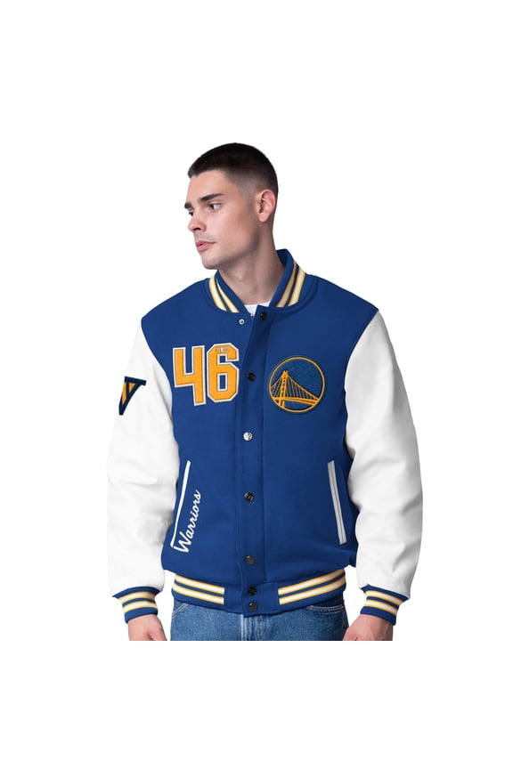 Men's G-III Sports by Carl Banks  Royal Golden State Warriors Moneyball Wool & Leather Full-Snap Varsity Jacket