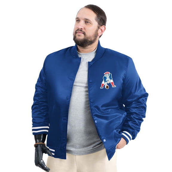 Men's G-III Sports by Carl Banks Royal New England Patriots Tossback Adaptive Satin Full-Snap Varsity Jacket