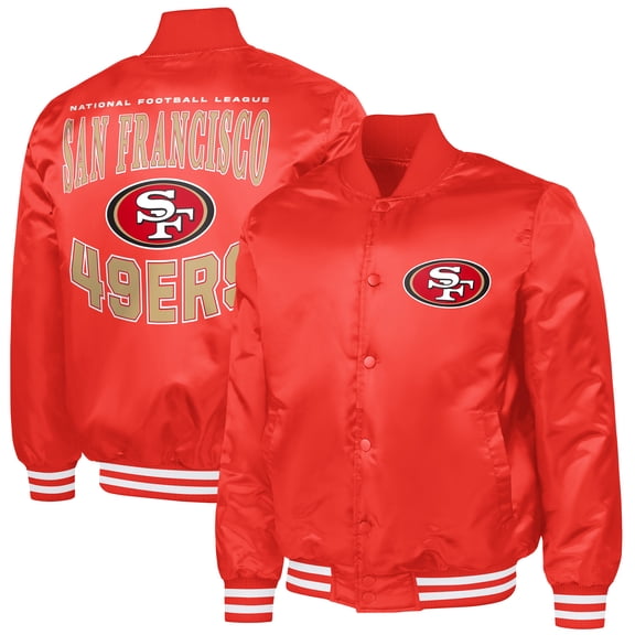 Men's G-III Sports by Carl Banks Scarlet San Francisco 49ers Adaptive Team Graphic Satin Full-Snap Varsity Jacket