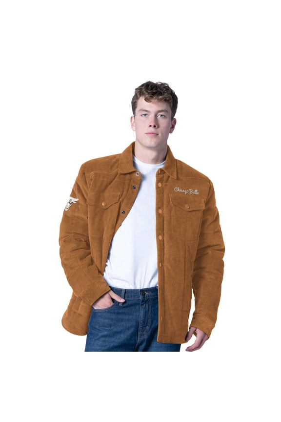 Men's G-III Sports by Carl Banks Tan Chicago Bulls Triumph Corduroy Chainstitch Quilted Full-Snap Jacket