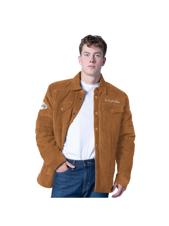 Men's G-III Sports by Carl Banks Tan Los Angeles Lakers Triumph Corduroy Chainstitch Quilted Full-Snap Jacket
