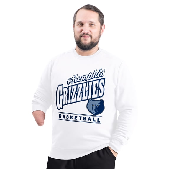 Men's G-III Sports by Carl Banks White Memphis Grizzlies Adaptive Headliner Fleece Crewneck Sweatshirt