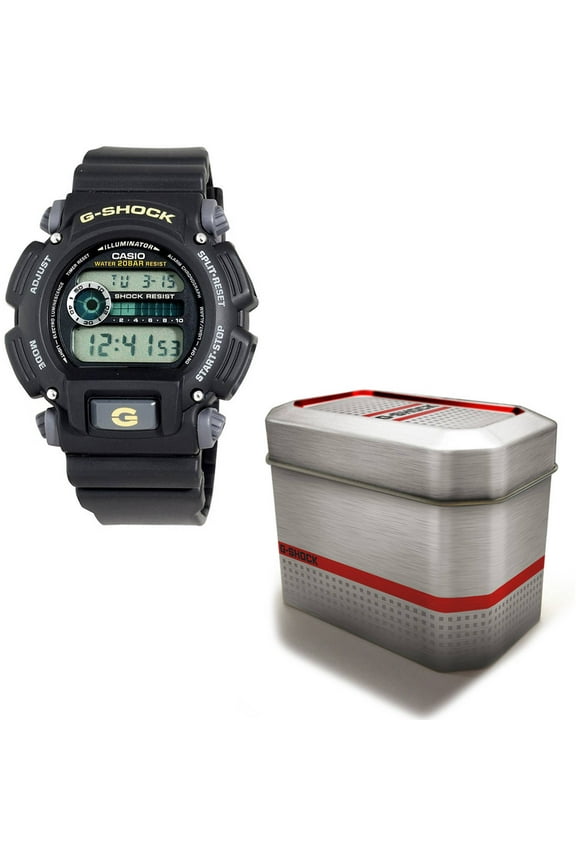 Men's G-Shock Watch with Reusable Gift Tin, Gold Accents with Black Resin Strap